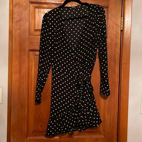 Bershka Black Polka Dot Wrap Dress - Picture 1 of 4